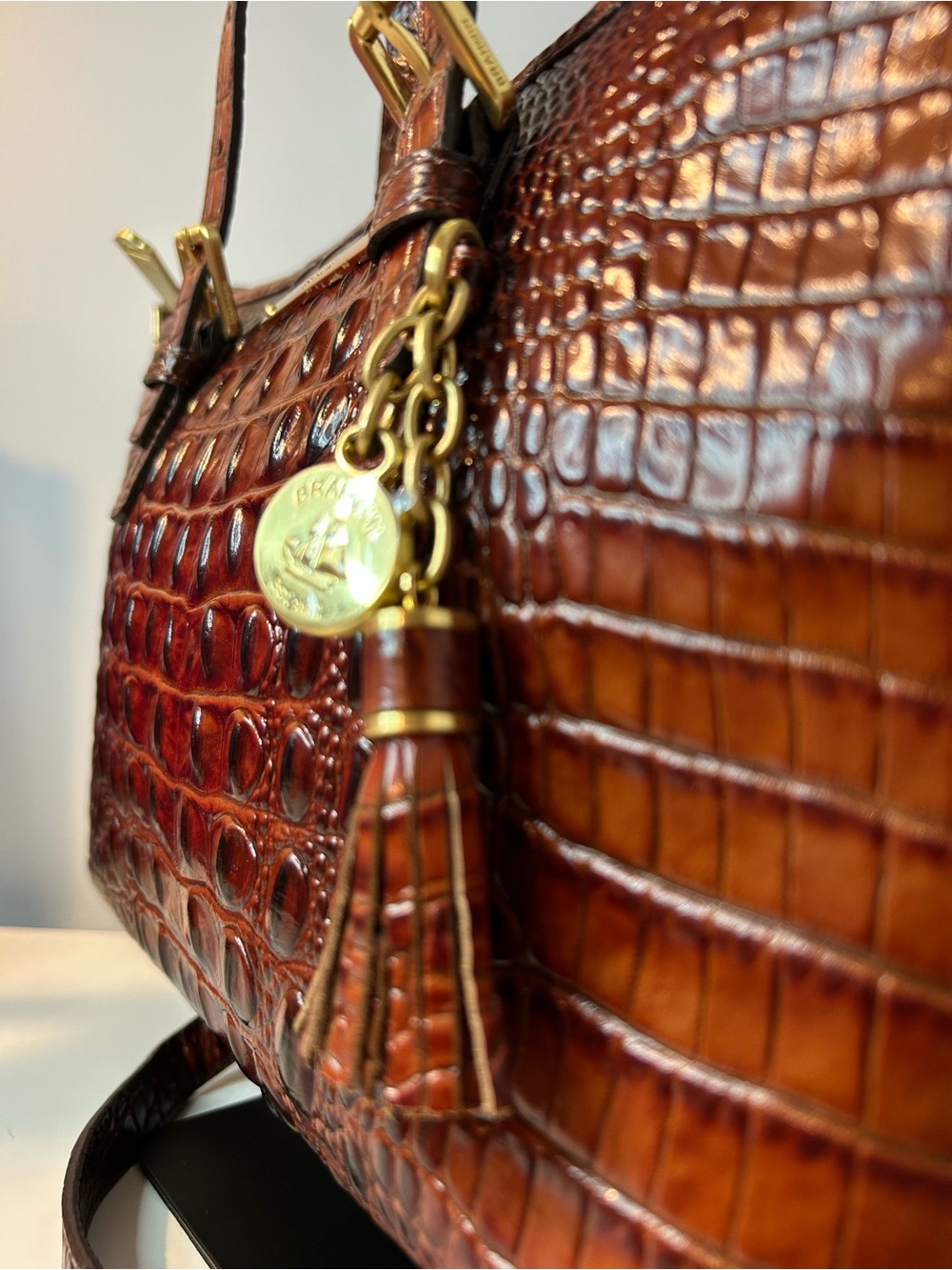 Brahmin Mini Asher Pecan Melbourne Croc Leather Satchel Authenticated - Picture 4 of 11